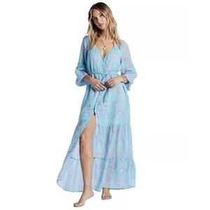 Billabong Daring Heart Maxi Dress | NWT | Blue Boho Long Sleeve | Size S
